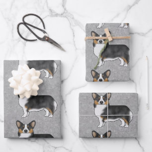 Hoja De Papel De Regalo Patrón de perros de corgi galés negro tricolor