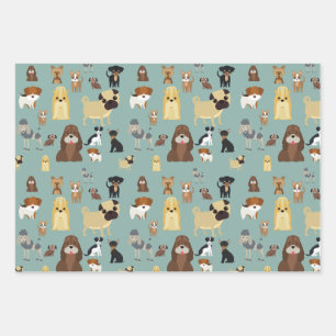 Hoja De Papel De Regalo patrón de perros de fondo turquesa.