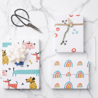 Hoja De Papel De Regalo Patrón De Perros Y Lluvias