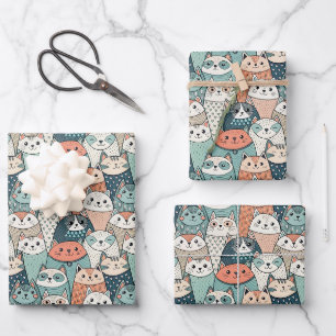 Hoja De Papel De Regalo Patrón de Personajes de Gatos Modernos