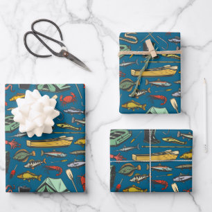 Hoja De Papel De Regalo Patrón de pesca de goma de orilla del océano