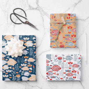 Hoja De Papel De Regalo Patrón de pescado moderno