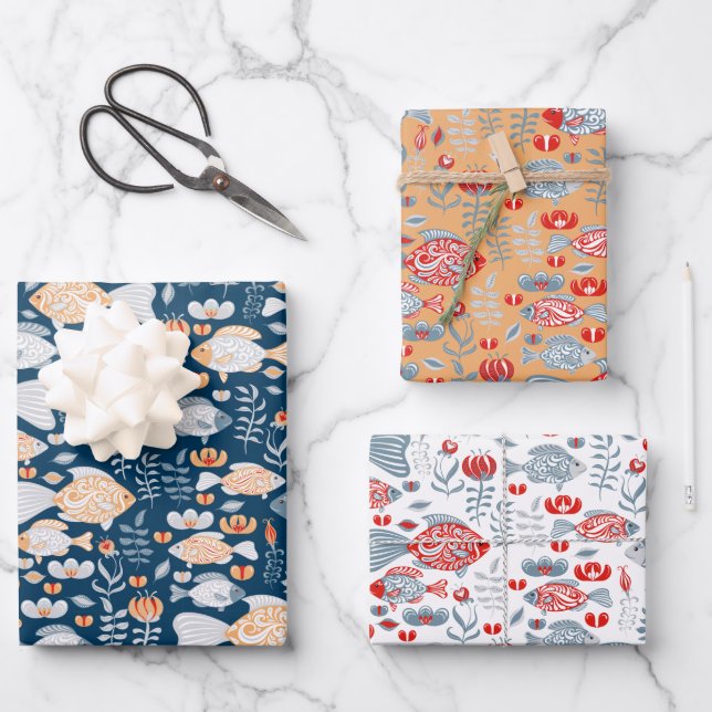 Hoja De Papel De Regalo Patrón de pescado moderno (Anverso)