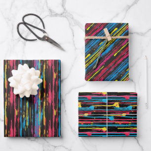 Hoja De Papel De Regalo Patrón de pintura de goteo negrita en negro