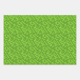 Hoja De Papel De Regalo Patrón de píxel verde retro de 8 bits para juegos