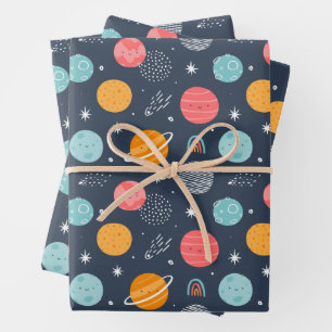 Hoja De Papel De Regalo Patrón de planeta sonriente