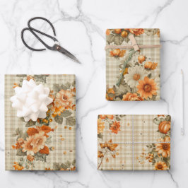 HOJA DE PAPEL DE REGALO PATRÓN DE PLAYA DE TIPO TAN PLAID CON FLORES DE CA