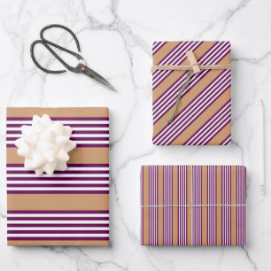 Hoja De Papel De Regalo Patrón de plumas y cinco rayas blancas con broncea