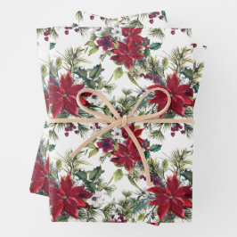 Hoja De Papel De Regalo Patrón de poinsettia acuarela