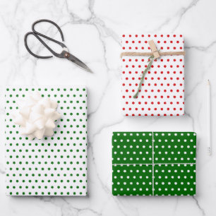 Hoja De Papel De Regalo Patrón de polkadots pequeños color verde rojo angu