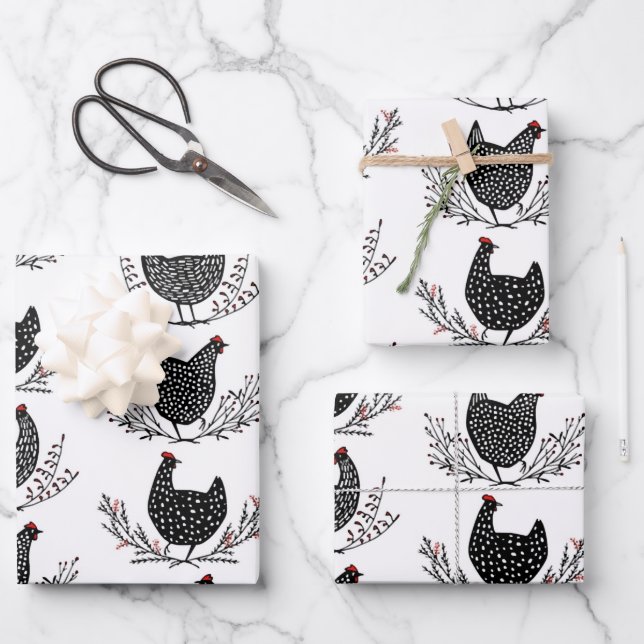 Hoja De Papel De Regalo Patrón de pollo sin foco (Anverso)