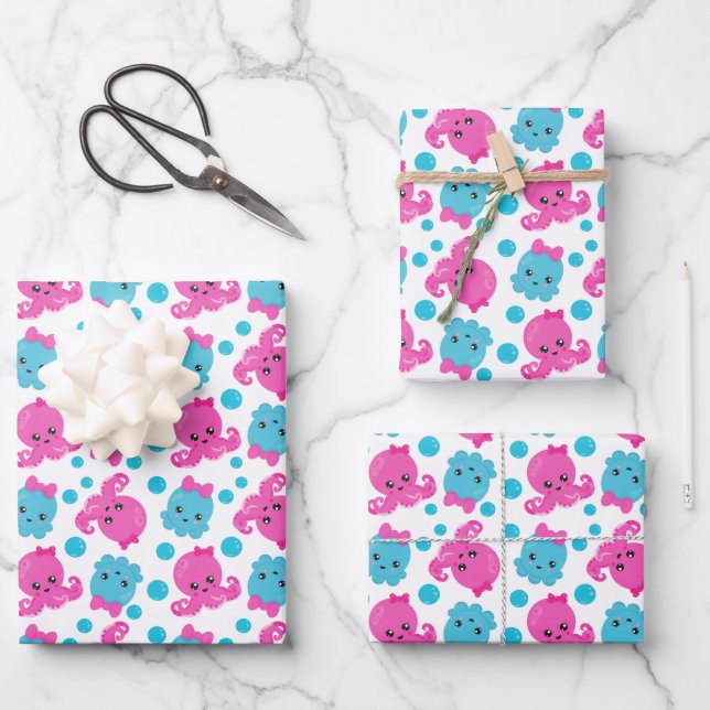 Hoja De Papel De Regalo Patrón de pulpo, pulpo tórrido, animales marinos (Anverso)