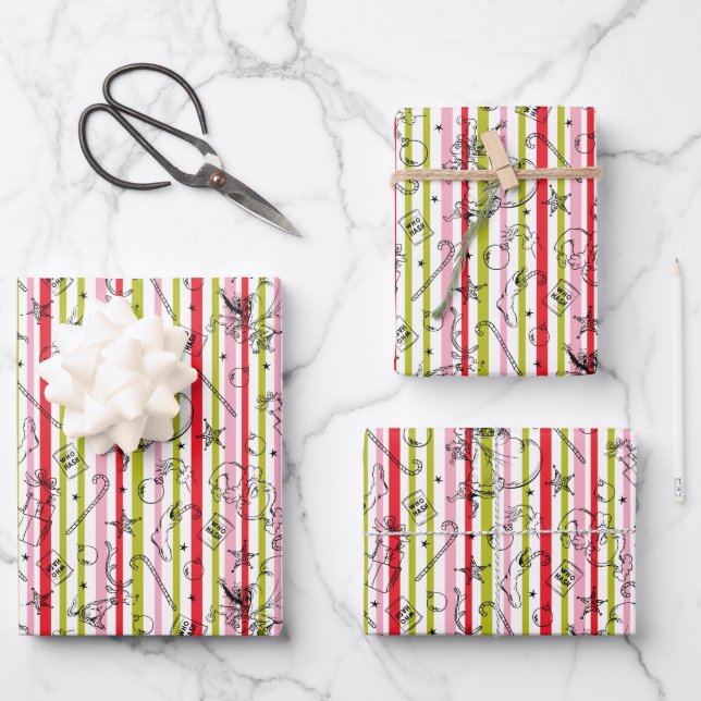 Hoja De Papel De Regalo Patrón de punción de Navidades de Grinch (Anverso)