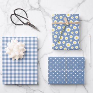 Hoja De Papel De Regalo Patrón de punto de polka de la flor azul de Gingha