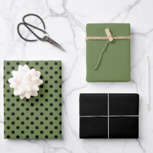 Hoja De Papel De Regalo Patrón de punto de polka pequeño verde negro
