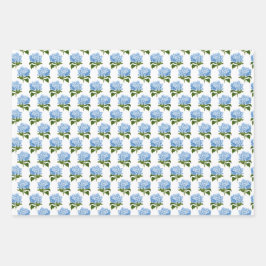Hoja De Papel De Regalo Patrón de puntos de Hydrangea Azul Gingham y Polka