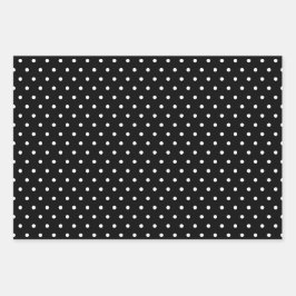 Hoja De Papel De Regalo Patrón de puntos de polka de 3 blancos negros rojo