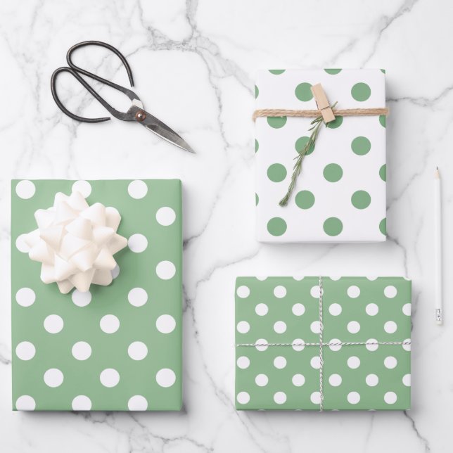 Hoja De Papel De Regalo Patrón de puntos de polka verde y blanco coinciden (Anverso)