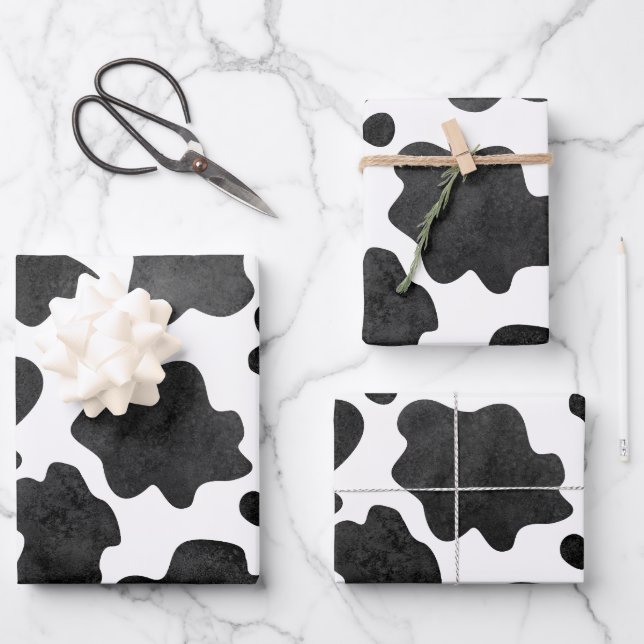 Hoja De Papel De Regalo Patrón de puntos de vaca Impresión de animales bla (Anverso)