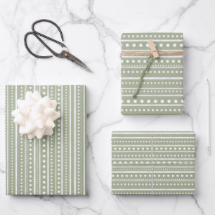 Hoja De Papel De Regalo Patrón de puntos verdes y rayas de Bamanko Boho Sa