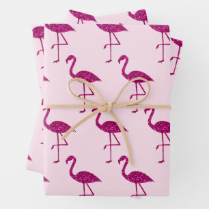 Hoja De Papel De Regalo Patrón de purpurina de flamenco brillante rosa