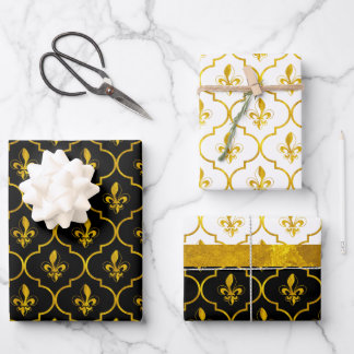 Hoja De Papel De Regalo Patrón de quatrefoil Gold Fleur de Lis