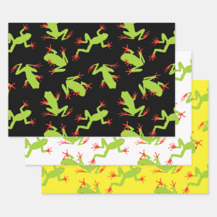 Hoja De Papel De Regalo Patrón de rana de árbol verde
