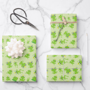 Hoja De Papel De Regalo Patrón de rana, ranas cortas, ranas verdes, prínci