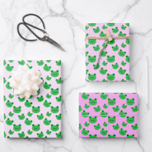 Hoja De Papel De Regalo Patrón de rana verde rosa