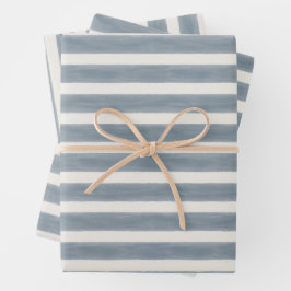 Hoja De Papel De Regalo Patrón de raya de cabaña costera en azul de vidrio