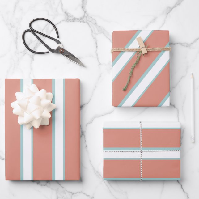 Hoja De Papel De Regalo Patrón de rayas azules, rosas y blancas (Anverso)