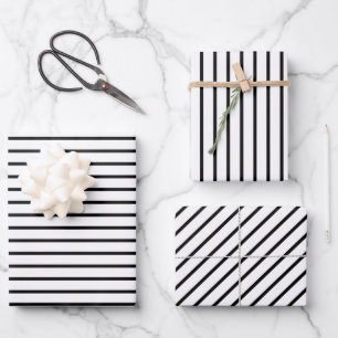 Hoja De Papel De Regalo Patrón de rayas blancas y negras elegante