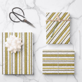 Hoja De Papel De Regalo Patrón de rayas de encaje de oro blanco