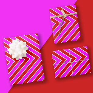 Hoja De Papel De Regalo Patrón de rayas modernas Rojo rosado caliente