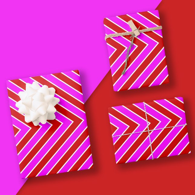Hoja De Papel De Regalo Patrón de rayas modernas Rojo rosado caliente (Subido por el creador)