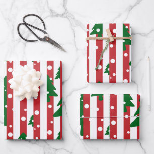Hoja De Papel De Regalo Patrón de rayas verdes rojas del árbol de Navida