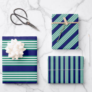 Hoja De Papel De Regalo Patrón de rayas verdes y blancas con azul marino