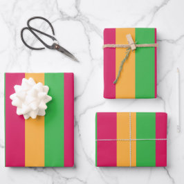 Hoja De Papel De Regalo Patrón de rayas verticales del Naranja rosa verde