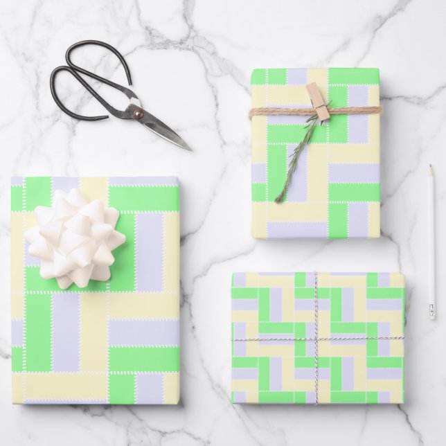 Hoja De Papel De Regalo Patrón de rectángulos Pastel Líneas de puntos blan (Anverso)