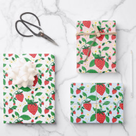 Hoja De Papel De Regalo Patrón de regalo botánico de fresa