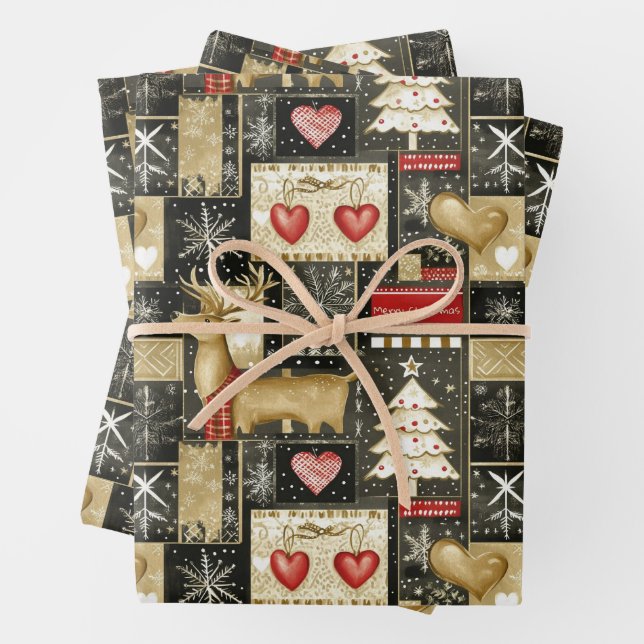 Hoja De Papel De Regalo Patrón de renos de Navidades pequeños (In situ)