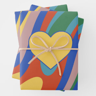 Hoja De Papel De Regalo Patrón de resumen pop retro colorido del corazón t