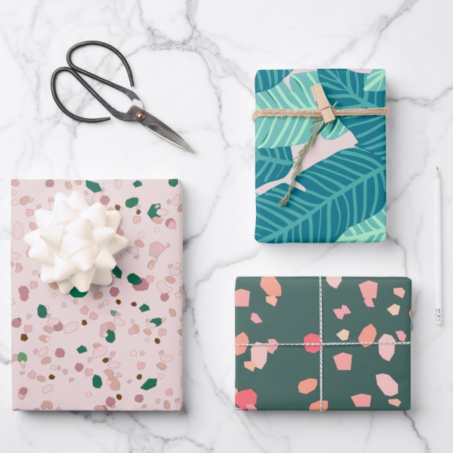 Hoja De Papel De Regalo Patrón de resumen rosa y verde moderno de moda (Anverso)