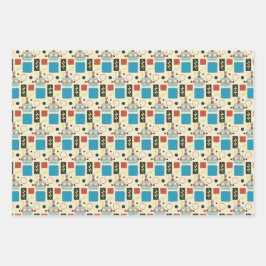 Hoja De Papel De Regalo Patrón de robots antigüos de cumpleaños para niños