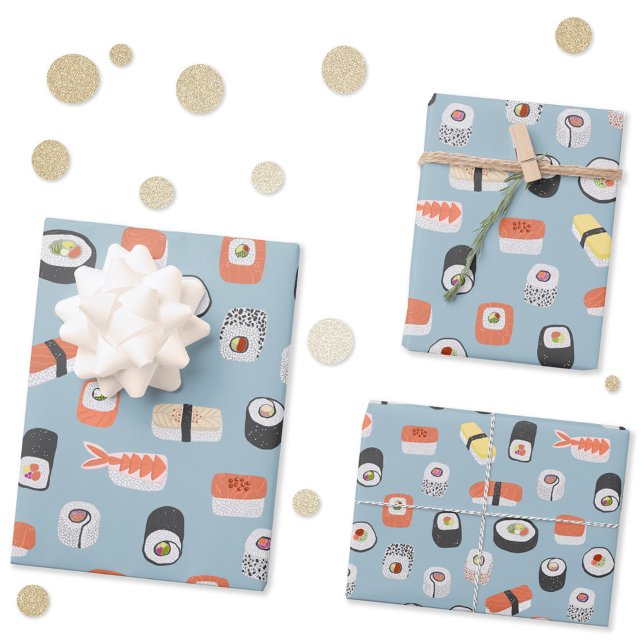 Hoja De Papel De Regalo Patrón de rollo Sushi Nigiri Maki (Fun Japanese sushi pattern gift wrapping paper)