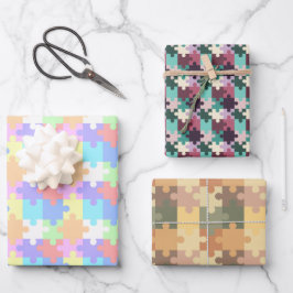 Hoja De Papel De Regalo Patrón de rompecabezas de colores pasteles