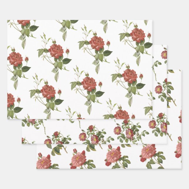 Hoja De Papel De Regalo Patrón de Rosa Roja (Set)