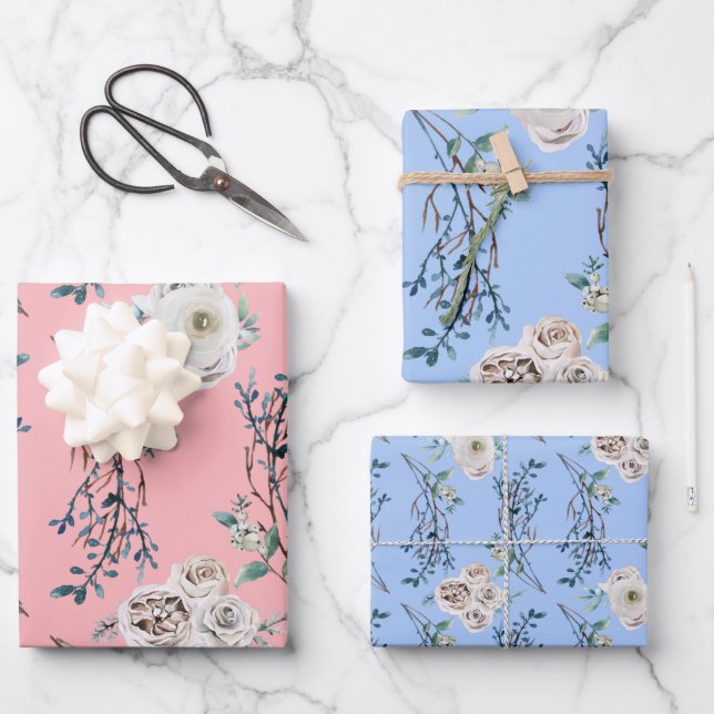 Hoja De Papel De Regalo Patrón de rosas de bodas de vacaciones de invierno (Anverso)