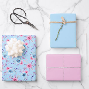 Hoja De Papel De Regalo Patrón de Rosas de color rosa y azul