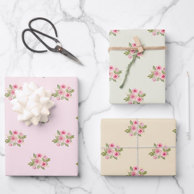 Hoja De Papel De Regalo Patrón de Rosas pintados (Anverso)